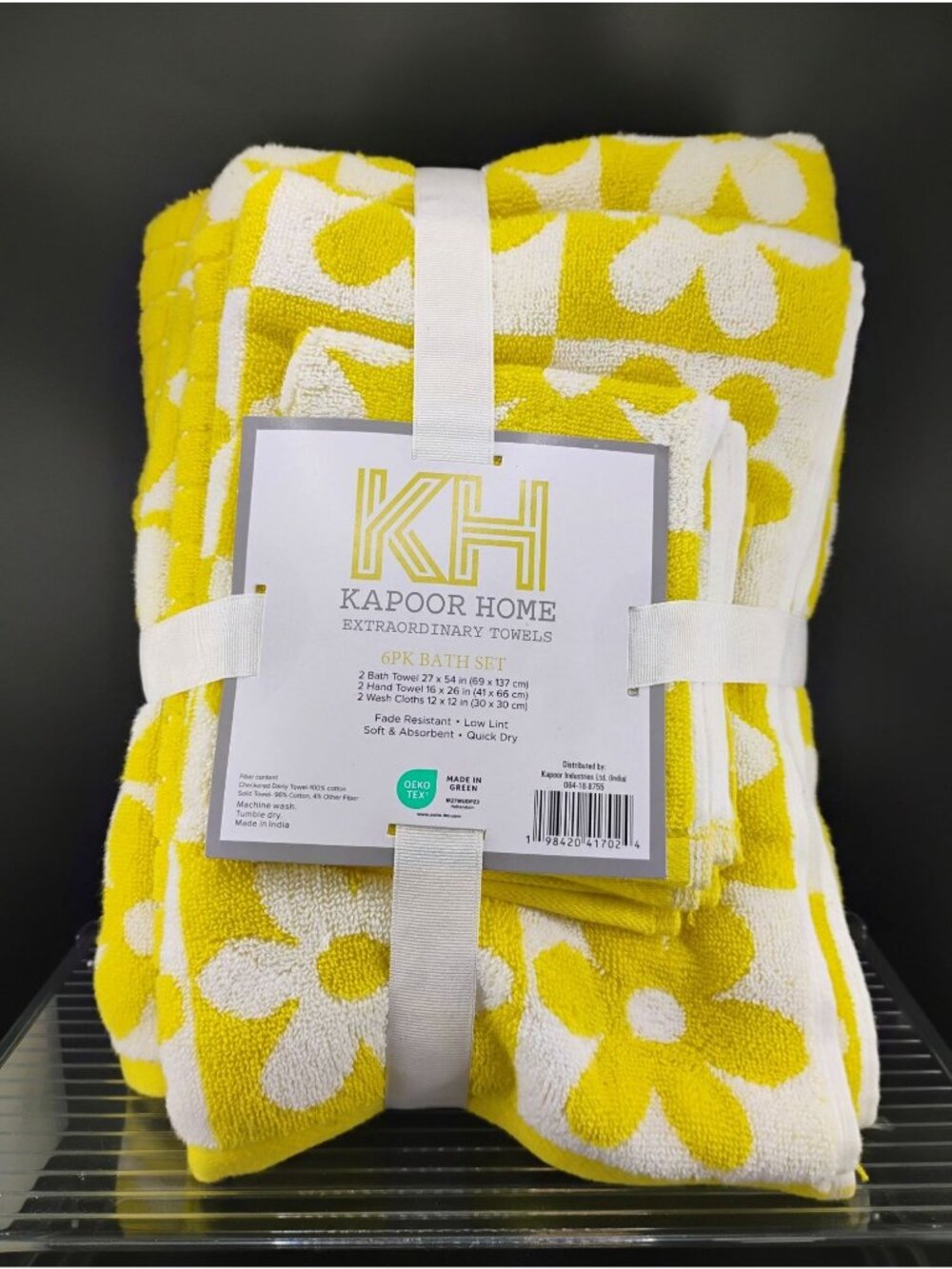 Kapoor Home 6-Piece Yellow Flower Print Bath Towel Set